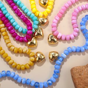Cute Colorful Beaded Necklace with Heart Pendant