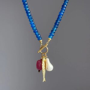 blue glass & baroque pearl jewelry with custom charms